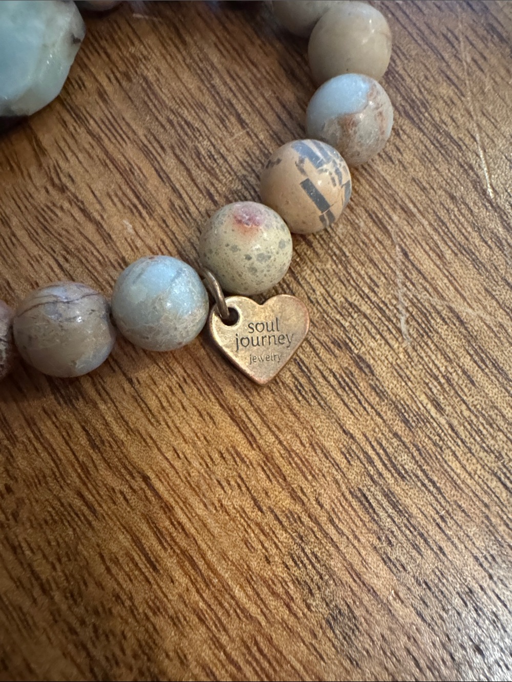 Neutral Stone Beaded Bracelet with Blue Agate Focal - Picture 2 of 9